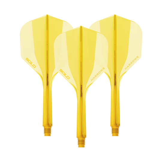 Sistema de eje de vuelo Harrows Solo No6 - Amarillo Ein Harrows Solo No6 Flight Shaft System in Gelb mit einer Länge von 27mm. Das Bild zeigt ein Set Dart Shafts in gelber Farbe.