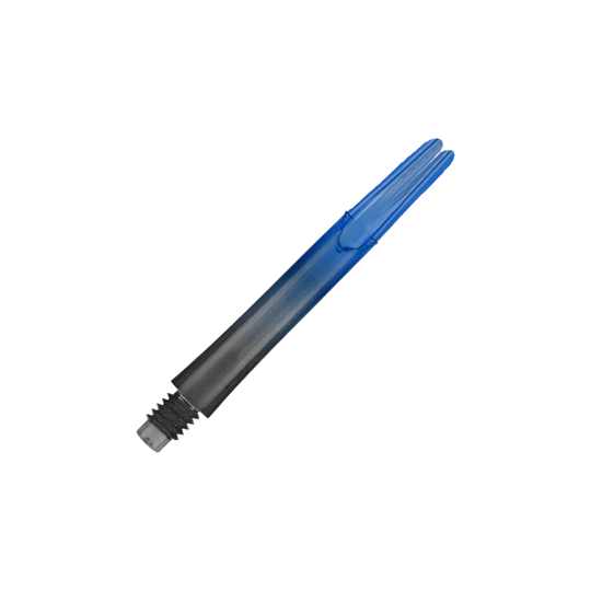 Das Bild zeigt einen zweifarbigen Dart-Schaft in Schwarz und Blau. Der Schaft hat ein gerades Design und ist ohne Kappen abgebildet.