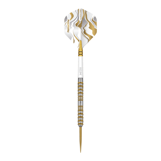 Dardos de acero paralelos Red Dragon Paradym Gold Auf dem Bild sind die Red Dragon Paradym Gold Parallel Steeldarts zu sehen. Diese Steeldarts zeichnen sich durch ihr paralleles Design und goldene Akzente aus.