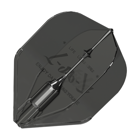 Plumas L-Style Fantom L1EZ Negras Das Bild zeigt ein schwarzes Dartflight des Modells „L-Style Fantom L1EZ“. Das Flight hat eine glänzende Oberfläche und ist mit dezentem Text bedruckt.