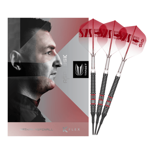 Dardos blandos Target Nathan Aspinall 95K - 18 g Dieses Bild zeigt die Target Nathan Aspinall 95K Softdarts - 18g in der Komplettansicht. Die Dartpfeile bestechen durch ihr hochwertiges Design.