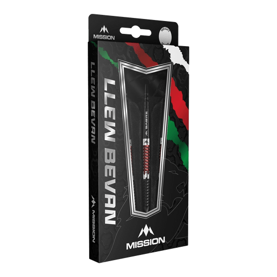 Dardos Mission Llew Bevan de acero electroacústico negro y rojo - 23 g Mission Llew Bevan Black Red Electro Steeldarts - 23g. Elegante Steeldarts in Schwarz und Rot, ideal für Dartspieler.