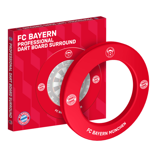Borde de diana premium del Bulls FC Bayern Munich Abgebildet ist das Bulls FC Bayern München Premium Dartboard Surround. Die Dartboard-Umrandung ist im Stil des FC Bayern München gestaltet.