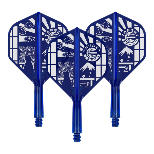 Vuelos estándar Target Japan K-Flex Blue Limited No2 Das Bild zeigt '410291 Target Japan K-Flex Blue Limited No2 Flights 19mm 1Set'. Es handelt sich um ein Set limitierter Flights für Darts in Blau.