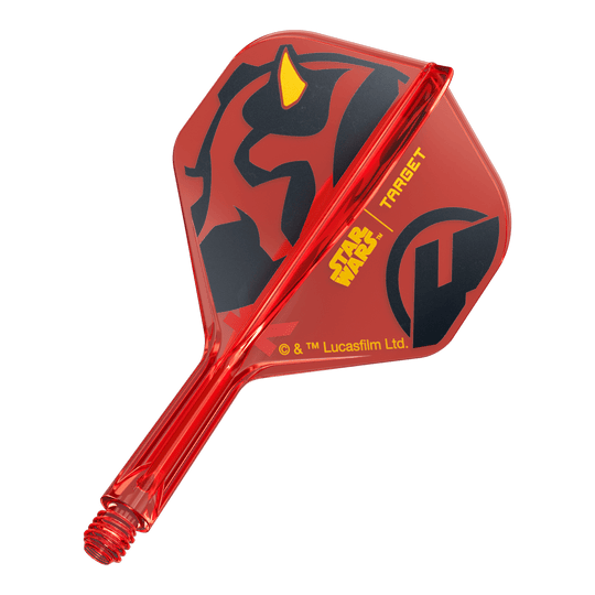 Target Star Wars K-Flex Darth Maul No. 2 Vuelos Estándar Das Bild zeigt den Artikel 410523_Target_StarWars_KFlex_DarthMaul_No2_Standard_Flights_Short_19mm_1. Es handelt sich vermutlich um kurze Dart-Flights mit Star Wars Darth Maul Design.