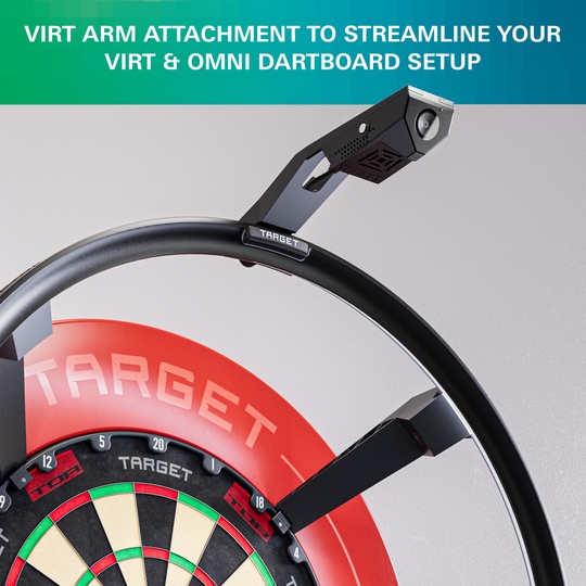 Brazo de cámara Target OMNI VIRT Auf dem Foto ist der Target OMNI VIRT Kamera Arm zu sehen. Der Artikel ermöglicht eine optimale Kameraposition am Dartboard.