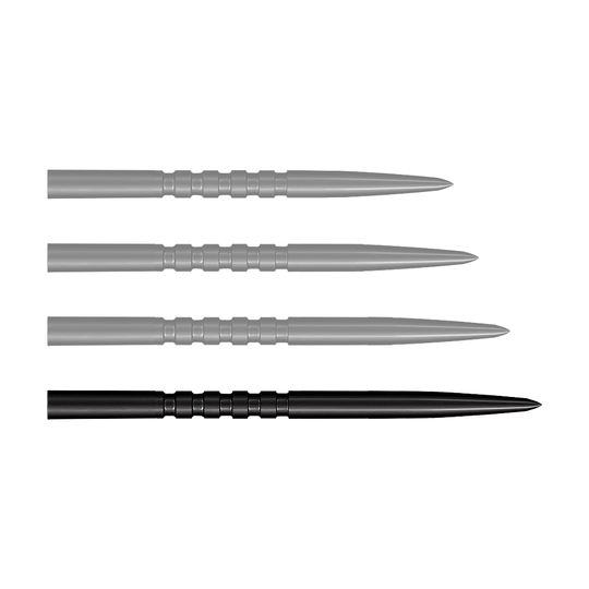 Puntas de dardos Shot Grip Point de acero - Negras Ein Bild zeigt ein Produkt mit dem Namen SM3823_Shot_Grip_Point_Steeldartspitzen_Schwarz_45mm_1. Das Produkt ist wahrscheinlich eine Dartspitze in schwarzer Farbe.