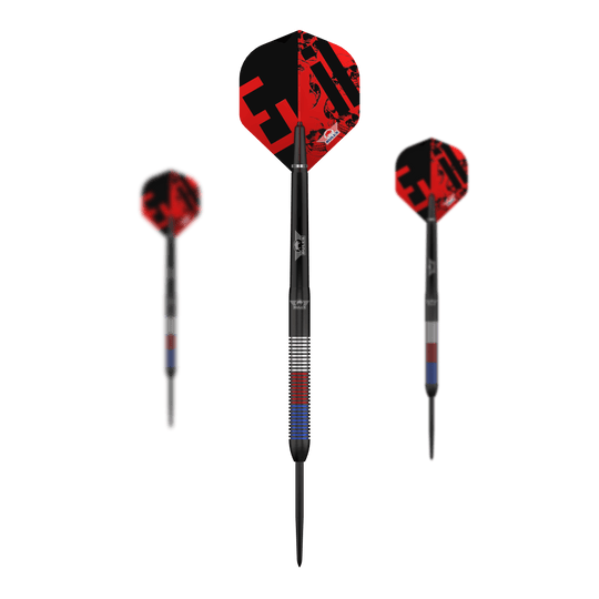 Dardos de acero Bulls NL Karel Sedlacek E2 - 24 g Die Abbildung zeigt die Bulls NL Karel Sedlacek E2 Steeldarts mit 24 Gramm. Der Dart ist deutlich und aus nächster Nähe zu sehen.