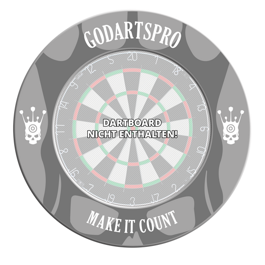 Bild eines Dartboard-Surrounds in grauer Farbe. Das Produkt unterstützt den Schutz der Wand beim Dartspielen.