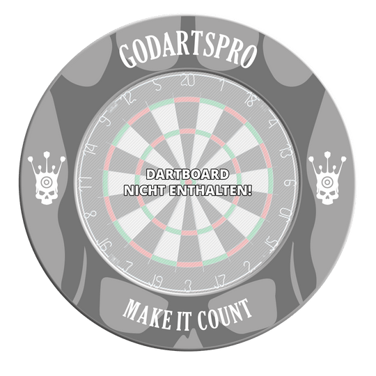 Borde para diana Go Darts Pro Bild eines Dartboard-Surrounds in grauer Farbe. Das Produkt unterstützt den Schutz der Wand beim Dartspielen.