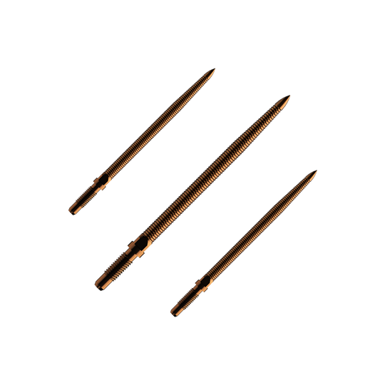Puntas de dardo convertibles Bulls NL - Micro Grip - Bronce Das Bild zeigt einen Dartspitzen-Satz mit MicroGrip in Bronze. Die Spitzen sind 32mm lang.