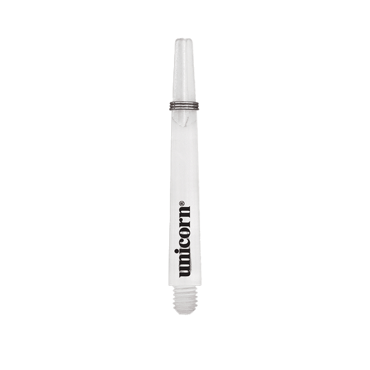 Mangos Unicorn Gripper 3 Mirage - Transparentes - 44,2 mm Das Bild zeigt einen klaren Unicorn Gripper 3 Mirage Shaft mit einer Länge von 44,2 mm. Auf dem Schaft ist das schwarze "unicorn" Logo zu sehen.