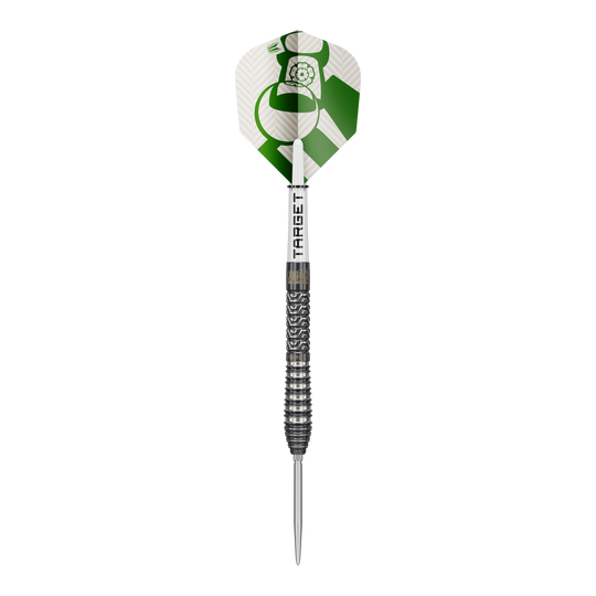 Dardos de acero Target Charlie Manby Swiss Points Zu sehen ist Target Charlie Manby Swiss Points Steeldarts. Das Bild präsentiert einen einzelnen Dart aus dem Set.