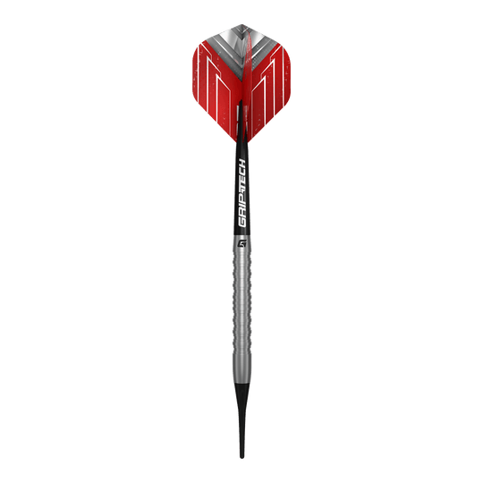 Dardos suaves GOAT Podium Silver - 18 g Das Bild zeigt die GOAT Podium Silver Softdarts mit 18g. Dieses Softdart-Modell ist in Silberfarbe gestaltet.
