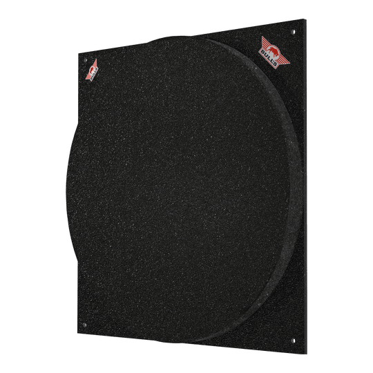 Silenciador de diana Bulls NL Das Bild zeigt das Produkt "Bulls NL Dartboard Silencer". Es handelt sich um eine schwarze Schallschutzmatte für eine Dartscheibe.