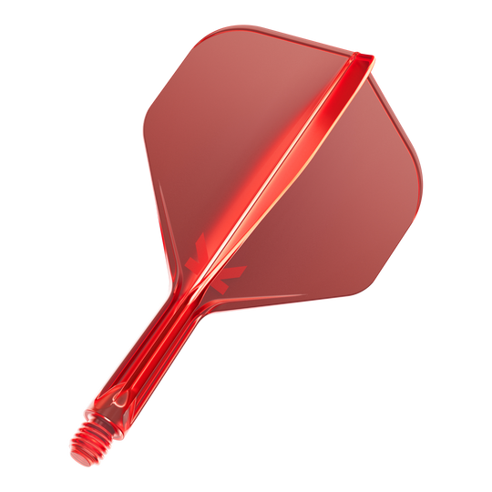 Sistema de vuelo estándar Target K-Flex No2 - Rojo Das Bild zeigt eine rote Dartflügel-Kombination mit integriertem Schaft. Die Oberfläche ist glänzend und leicht transparent.