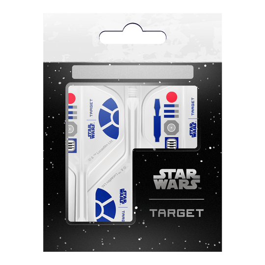 Target Star Wars K-Flex R2D2 No2 Vuelos Estándar Target Star Wars K-Flex R2D2 No2 Standard Flights werden dargestellt. Diese Dartflights haben ein Star Wars Design mit R2D2 als Motiv.