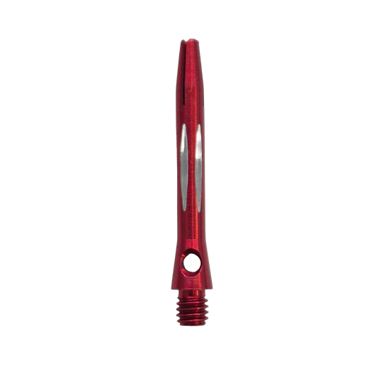 Dieses Bild zeigt den Diamond Cut Aluminium Shafts - Rot - 35mm. Es ist ein Dart-Schaft aus rotem Aluminium mit Diamantschliff und 35mm Länge.