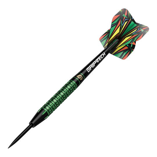 Dardos de acero de tungsteno verde GOAT Athlete Auf dem Bild sind die GOAT Athlete Green Tungsten Steeldarts zu sehen. Es handelt sich um hochwertige Steeldarts mit grünem Akzent.