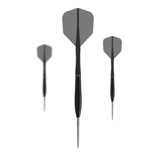 Dardos de acero Caliburn Chord C3 - 22,5 g Das Bild zeigt ein Set der Caliburn Chord C3 Steeldarts mit 22,5g. Diese Dartpfeile sind für präzises Spielen entwickelt.