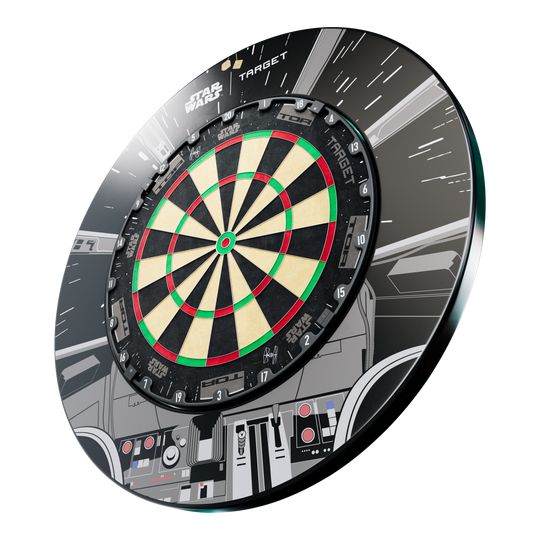 Paquete de dardos Target Star Wars Millennium Falcon TOR Abgebildet ist das Target Star Wars Millennium Falcon Surround Board Bundle. Dieses Bundle bietet Zubehör für Dartboards im Star Wars Design.