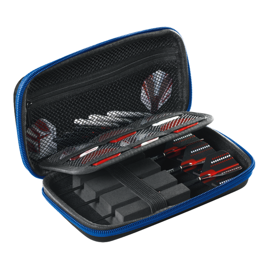 Estuche para dardos Winmau PDC Dies ist ein Winmau PDC Dartcase mit einem blauen Reißverschluss. Im Inneren befinden sich Fächer und elastische Bänder für die sichere Aufbewahrung von Darts und Zubehör.