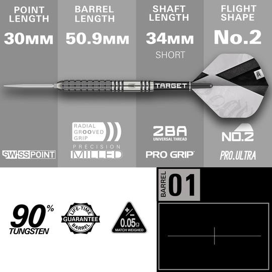 Dardos de acero Target Beau Greaves GEN1 Swiss Point Abgebildet sind die Target Beau Greaves GEN1 Swiss Point Steeldarts. Diese Darts zeichnen sich durch ihre innovative Swiss Point Technologie aus.