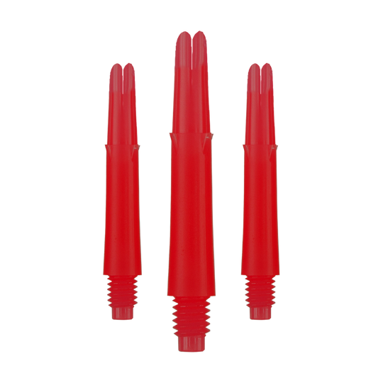 Ejes en L bloqueados rectos estilo L - Rojo Auf dem Bild sind drei rote, gerade Dartschäfte zu sehen. Sie haben ein Schraubgewinde am unteren Ende und sind jeweils 32 mm lang.