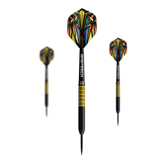 Dardos de acero de tungsteno amarillo GOAT Athlete Das Bild zeigt einen gelben Tungsten-Steeldart. Das Produkt ist unter dem Namen 'GD7000770 GOAT Athlete Yellow Tungsten Steeldarts 1 Set' bekannt.