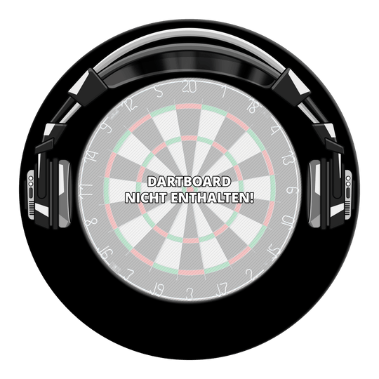 Sonido envolvente de diana estéreo McDart Schwarzes McDart Stereo Dartboard Surround ist auf dem Bild zu sehen. Das Bild zeigt wahrscheinlich das Produkt vor neutralem Hintergrund.