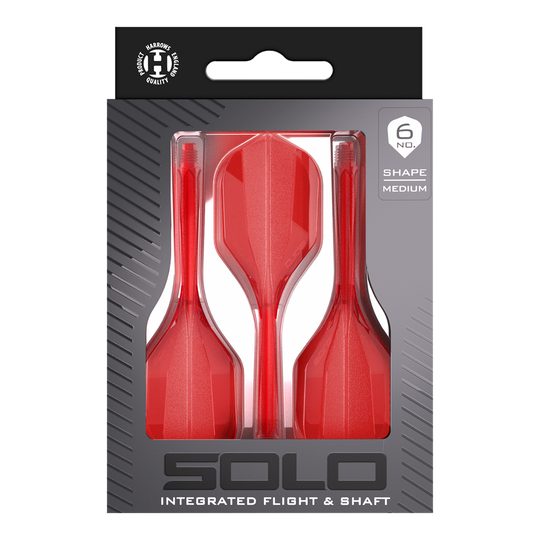 Das Bild zeigt das Harrows Solo No6 Flight-Shaft-System in Rot. Es ist eine Kombination aus Flight und Schaft für Darts.