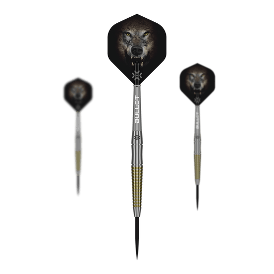 Dardos de acero Bullet Fang Das Bild präsentiert ein Set der Bullet Fang Steeldarts. Mehrere Darts sind als Set zusammen abgebildet.