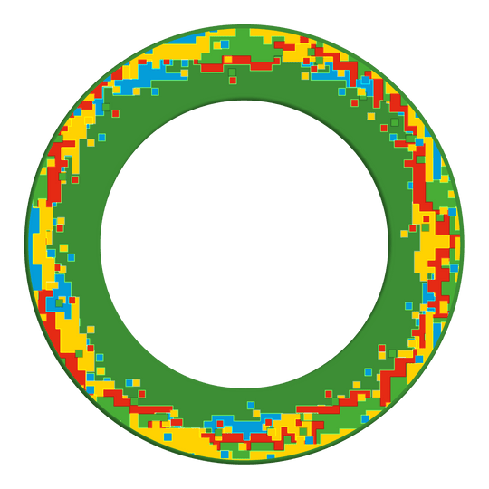 Marco para diana de píxeles McDart Das Bild präsentiert das Produkt 'MSF-H3_McDart_Pixel_Dartboard_Surround_Grn_2'. Es handelt sich vermutlich um ein grünes Dartboard-Umrandungszubehör.