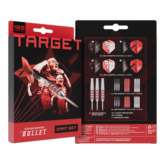 Juego de 100 dardos Steeldart de latón Target Stephen Bunting Bullet - 22 g