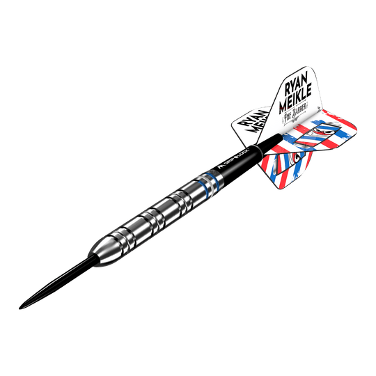 Misión Ryan Meikle The Barber Steeldarts - 23 g Das Bild zeigt die Mission Ryan Meikle The Barber Steeldarts - 23g. Es handelt sich um professionelle Steeldarts mit hoher Genauigkeit.