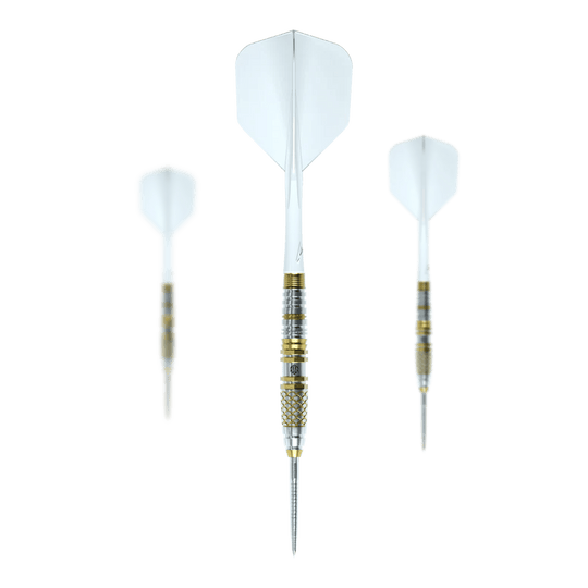 Dardos Caliburn Players Lee Soon An Gold Spear Steeldarts - 23 g Caliburn Players Darts Lee Soon An Gold Spear Steeldarts mit 23 Gramm. Das Bild zeigt ein Set von Steeldarts mit goldenem Design.