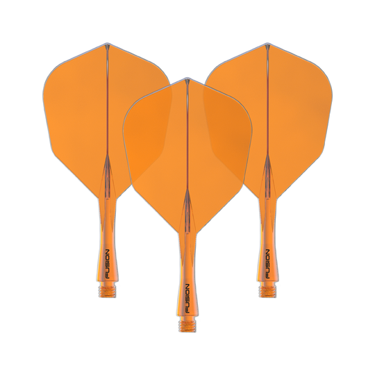 Sistema de eje de vuelo Winmau Fusion n.° 6 naranja neón Dies ist ein Bild eines Winmau Fusion Flight Shaft Systems No6 in Neon Orange, 22 mm. Das Produkt wird als Set dargestellt.