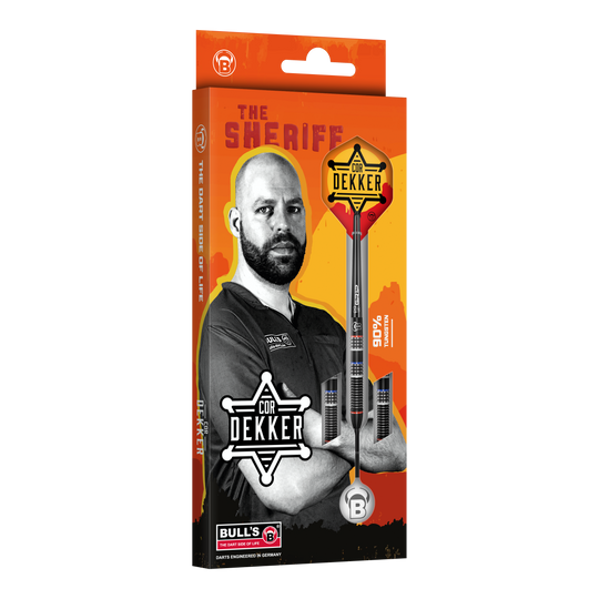 Dardos de acero Bulls Cor Dekker The Sheriff - 23 g Zu sehen ist Bulls Cor Dekker The Sheriff Steeldarts - 23g. Der Dartpfeil eignet sich für anspruchsvolle Spieler und überzeugt durch seine Verarbeitung.