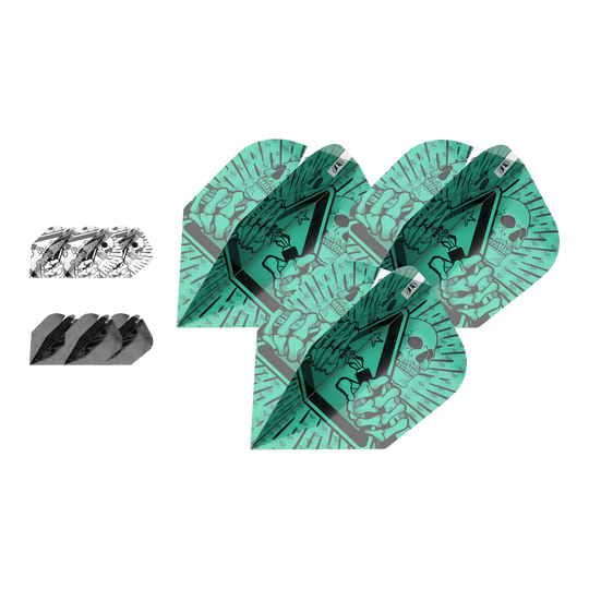 Paquete de tinta Target 3 juegos de plumas Rob Cross No6 Target Ink Bundle 3 Sets Rob Cross No6 Flights sind nebeneinander zu sehen. Die Flights heben sich durch ihr besonderes Design ab.