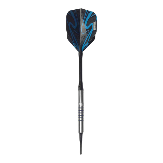 Dardos blandos McDart 85 Tungsten V19 - 16,5 g Der McDart 85er Tungsten V19 Softdart wiegt 16,5g und hat ein modernes Design mit blauen und schwarzen Akzenten. Der Dartpfeil besteht aus hochwertigem Tungsten und besitzt einen silbernen, gerillten Schaft.
