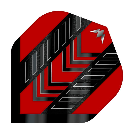 Misión Solo Rogue No2 Vuelos Estándar Das Bild zeigt das Produkt "Mission Solo Rogue No2 Standard Flights". Das Flight ist rot mit schwarzen und silbernen Mustern und einem kleinen silbernen Symbol in der Ecke.