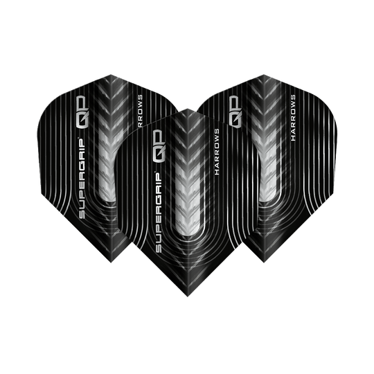 Plumas Harrows Supergrip QP nº 6 Harrows Supergrip QP No6 Flights sind Dartflights mit besonderem Design. Dieses Bild zeigt ein Set dieser Flights.