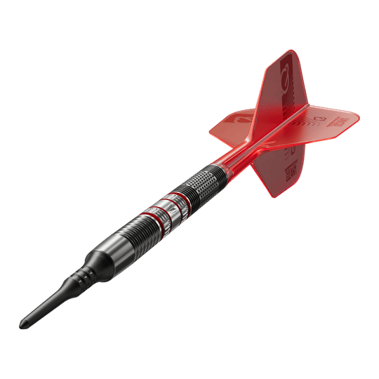 Dardos blandos Target Gabriel Clemens 95K - 19 g Dies ist ein Target Gabriel Clemens 95K Softdart mit einem Gewicht von 19g. Der Dartpfeil hat ein schwarzes Barrel mit roten und silbernen Akzenten sowie einen roten Flight.