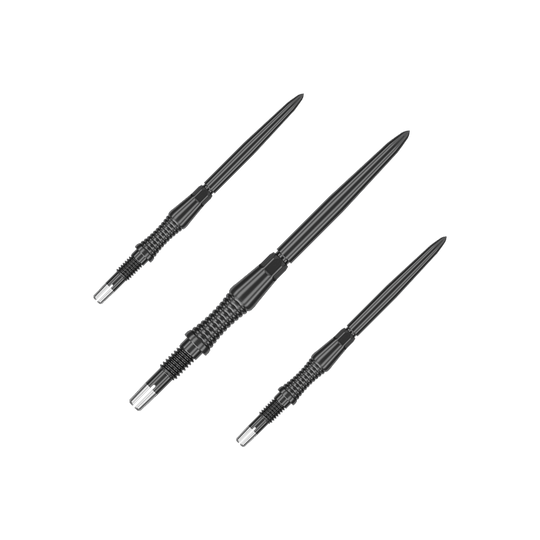 Puntas de dardos Target Swiss Point Signature RST - Negras Das Bild stellt ein Set von schwarzen Dartspitzen Signature RST, 35mm, von Target Swiss Point dar. Die Spitzen sind nebeneinander angeordnet.