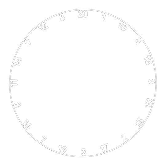 Anillo numérico de una sola pieza cortado con láser de precisión 180 Abgebildet ist ein Zahlenring mit klassischem weißen Design. Das Produkt scheint für ein Dartboard oder ähnliches verwendet zu werden.