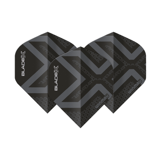 Plumas estándar Winmau Prism Delta Blade X Metallic Black No2 Abgebildet ist ein Winmau Prism Delta Blade X Metallic Black No2 Standard Flight. Das Produkt erscheint in schwarzer Metallic-Farbe.