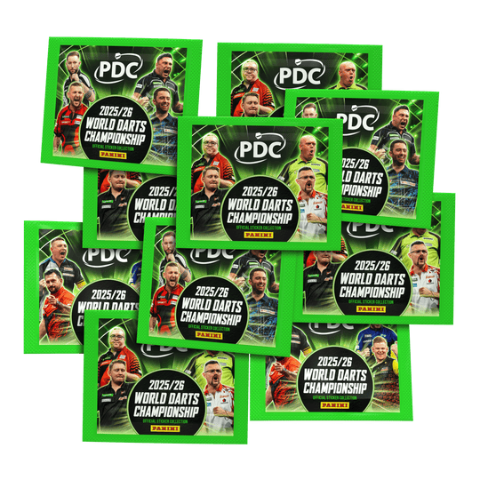 Campeonato Mundial de Dardos Panini PDC 2025/26 - Paquete de inicio de tapa blanda con 10 paquetes de pegatinas Hier ist das Panini PDC World Darts Championship 2025/26 - Softcover Starter Bundle mit 10 Sticker Packs zu sehen. Das Set beinhaltet das offizielle Stickerheft und mehrere Stickerpäckchen.
