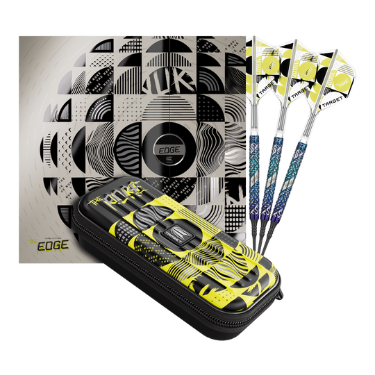 Dardos Target Luke Littler Edge Soft - 19 g Auf dem Bild befindet sich das Set der Target Luke Littler Edge Softdarts - 19g. Die Darts sind komplett und gut sichtbar angeordnet.