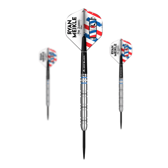 Misión Ryan Meikle The Barber Steeldarts - 23 g Mission Ryan Meikle The Barber Steeldarts - 23g Set ist zu sehen. Das Produkt wird aus mehreren Perspektiven gezeigt.