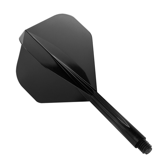 CO-0150_Condor_Zero_Stress_Black_Flight_System_Standard_1 Das Bild zeigt das Produkt "Condor Zero-Stress Black Flight System Standard". Es handelt sich um ein schwarzes Dart-Flightsystem mit integriertem Schaft.